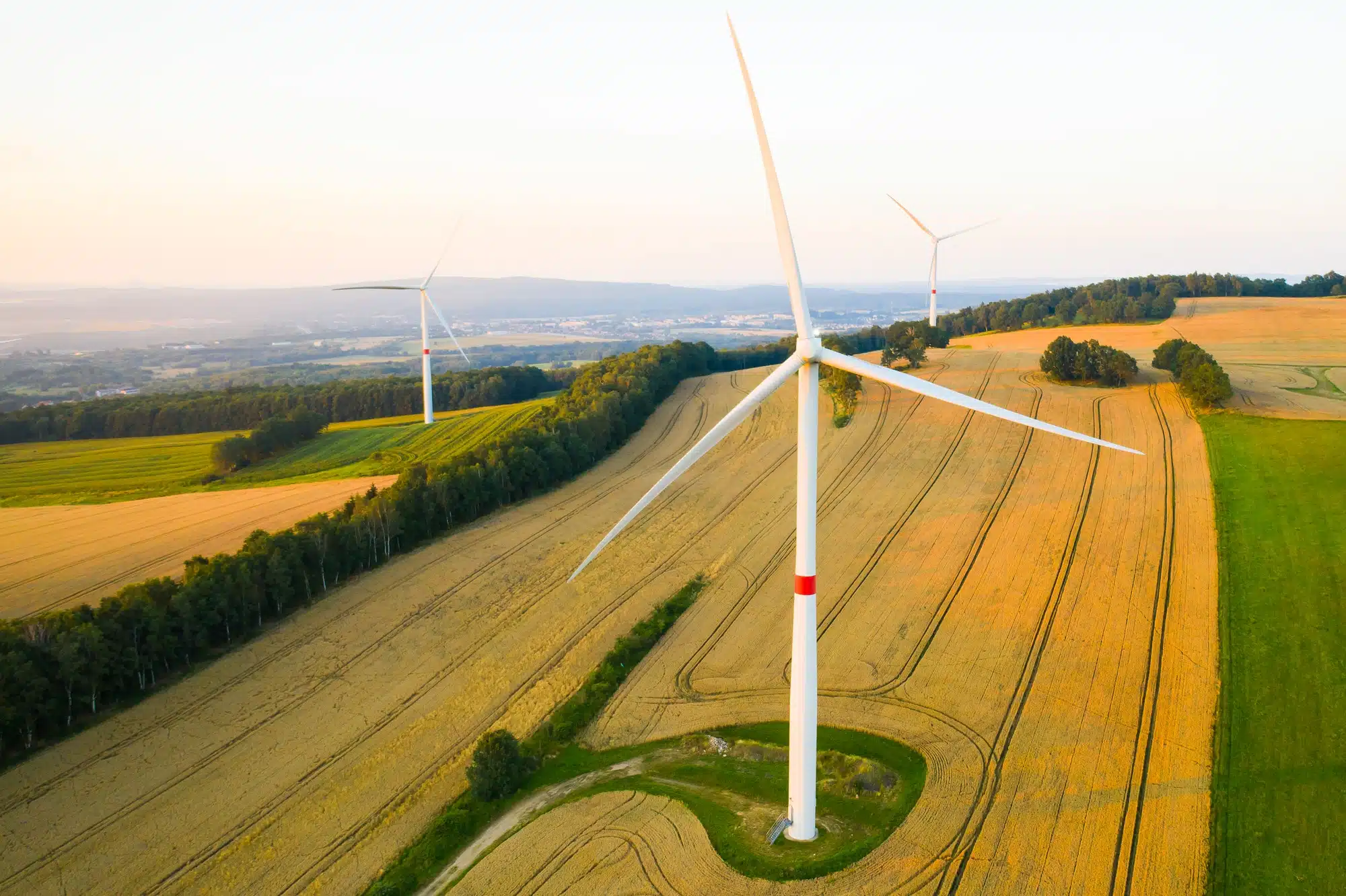 aerial view of wind turbines and windmills in the field alternative green electrical energy
